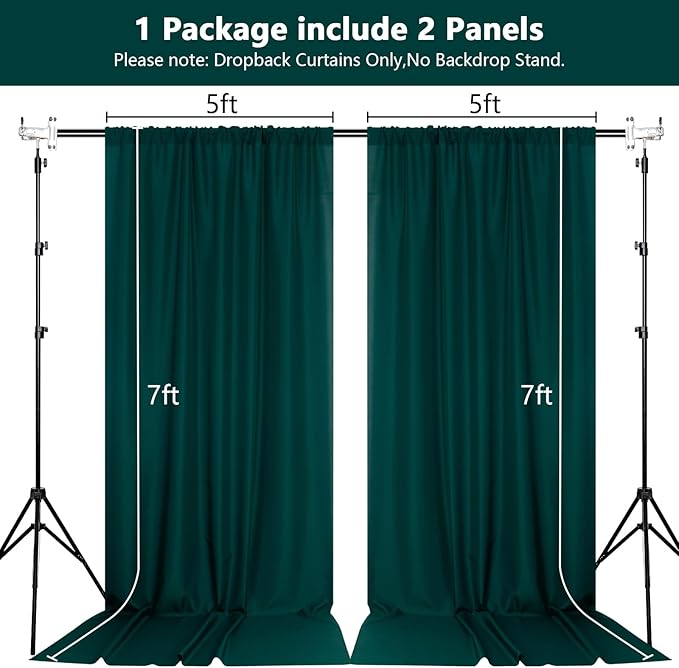 MEETSKY Hunter Green Backdrop Curtains for Parties Wedding Curtains Rod Pocket Green Photo Curtains Backdrop Sliding Drapes Backdrop Curtains for Birthday Party Photography, 5ft x 7ft, 2 Panels