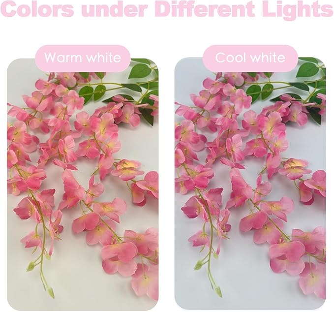 48 Pcs of Wisteria Hanging Flowers, 3.75 Feet Fake Wisteria Flower Strings, Artificial Wisteria Flowers Hanging Garland for Backdrop, Wedding, Ceremony,Garden and Home Wall Decoration (Pink)