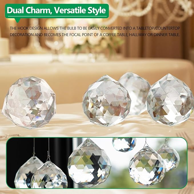 10pcs Crystal Ball Prism Sun Catcher Rainbow Maker Pendants 40mm Decorative Ball Paperweight for Table Decor, Wedding Party Centerpieces