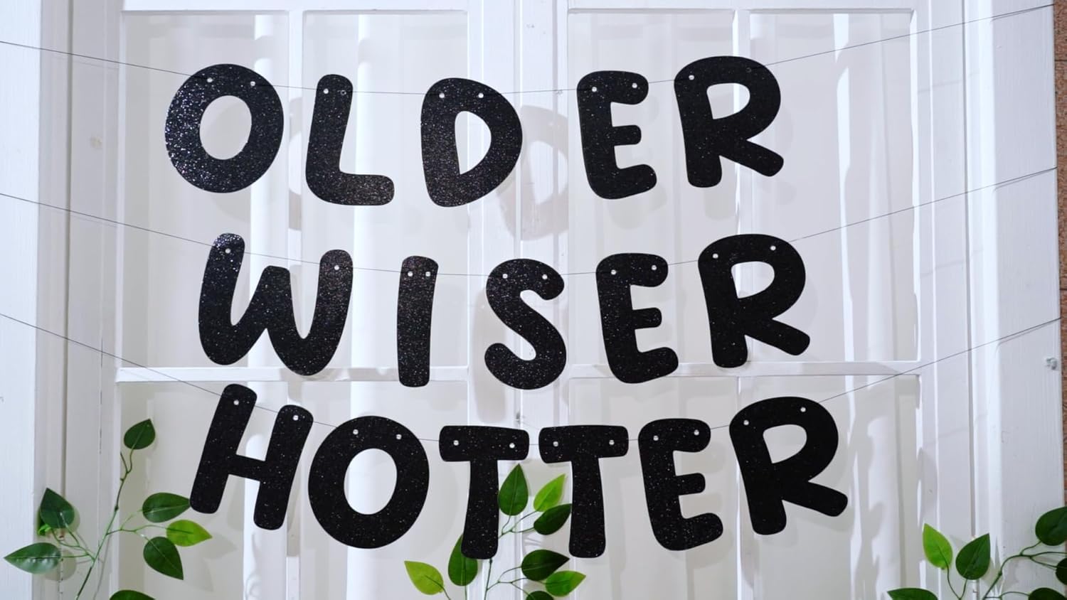Fulmoon Set of 3 Pre Strung Older Wiser Hotter Glitter Banner Funny Birthday Banner for Women 30th 40th 50th 60th 70th 80th Birthday Party Decorations Sign Gift(Champaign Gold)