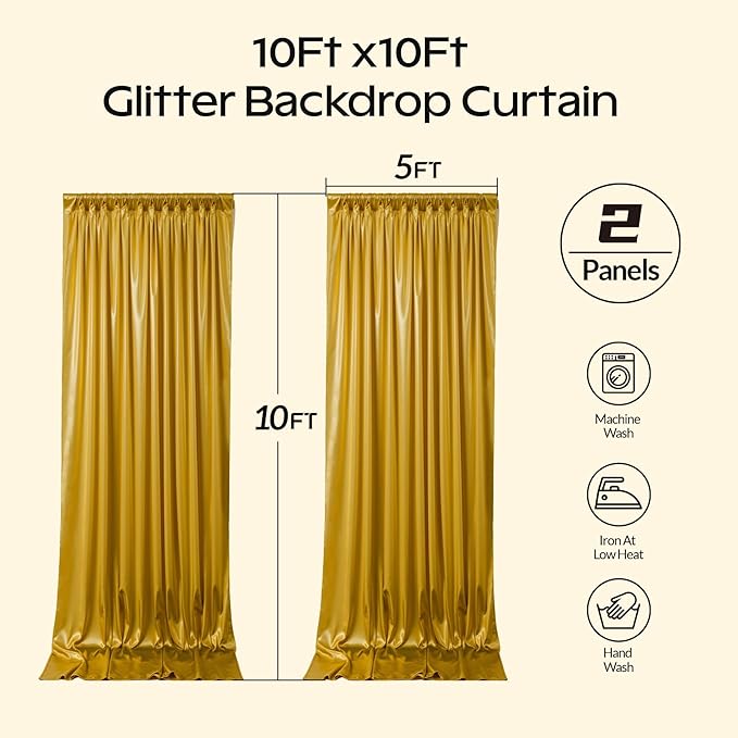 Dark Gold Glitter Backdrop Curtain for Parties Wedding,10Ft x 10Ft Satin Shimmer Photo Backdrop,Non-Wrinkle Sparkle Drapes for Backdrop,Back Drop for Photography, Birthdays,Weddings,Prom