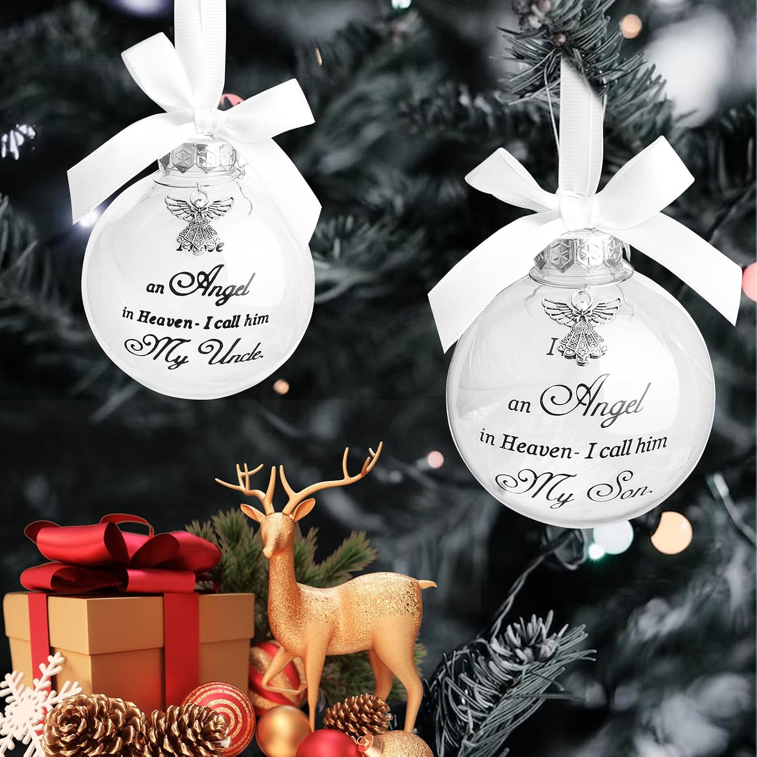 Christmas Memorial Feather Ball Angel Ornament I Have an Angel in Heaven I Call Her Mom Family Memorial Loss of Loved One Hanging Pendant Xmas Tree Décor