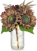 Silk Sunflowers Artificial Flowers with Mason Jar Centerpiece for Table Brown Fall Flowers in Vase Small Fall Floral Arrangement with Vase Thanksgiving Centerpiece for Dining Room Table Autumn Decor