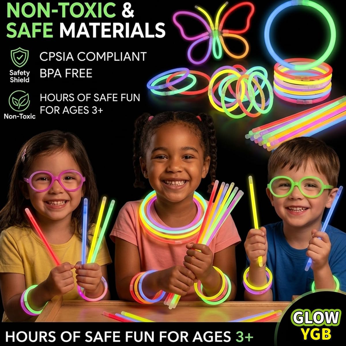 100PCS Glow Sticks Bulk Party Pack, Halloween Glow Sticks For Kids Camping, Glow In The Dark Sticks,8” Glow Party Supplies Bracelets with Connectors