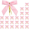 WRAPAHOLIC 24 Pcs Small Pink Velvet Christmas Bows - Pink Twist Tie Bows for Christmas Tree, Wreath, Gift Wrapping, Wedding, Crafts, Home Decor - 3.5 x 3.5 inch
