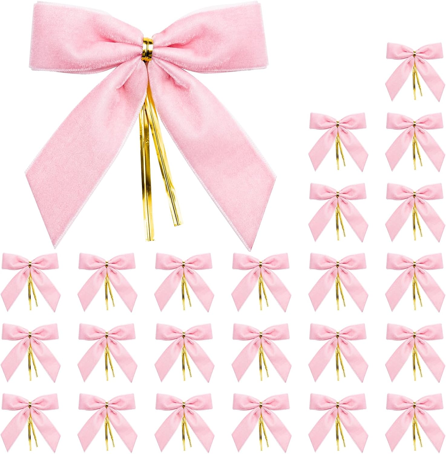 WRAPAHOLIC 24 Pcs Small Pink Velvet Christmas Bows - Pink Twist Tie Bows for Christmas Tree, Wreath, Gift Wrapping, Wedding, Crafts, Home Decor - 3.5 x 3.5 inch