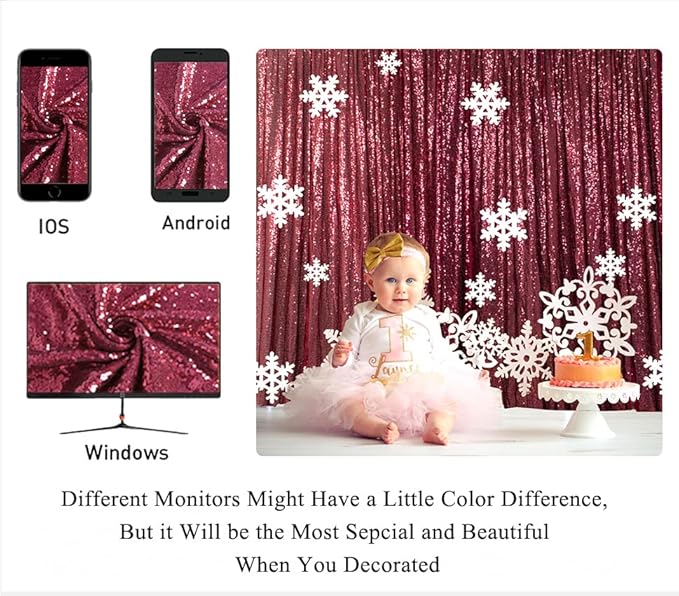 ShinyBeauty Sparkle Backdrop Curtain Burgundy 2 Panels Set Sequin Photo Backdrop Wine 2FTx8FT Sequin Backdrop Curtain Pack of 2-1220S