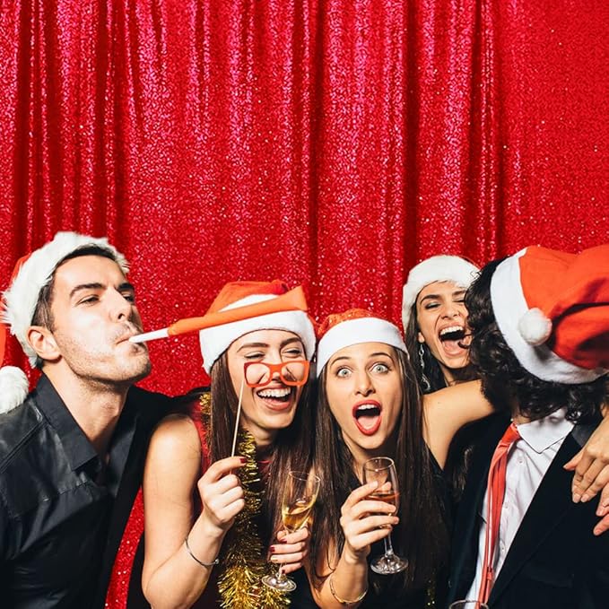 Poise3EHome 8FT x 8FT Sequin Photography Backdrop Curtain for Party Decoration, Red