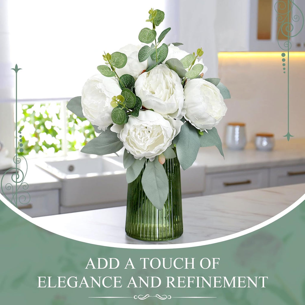artificial peonies flowers bulk, 4’’ - white on a desk or shelf
