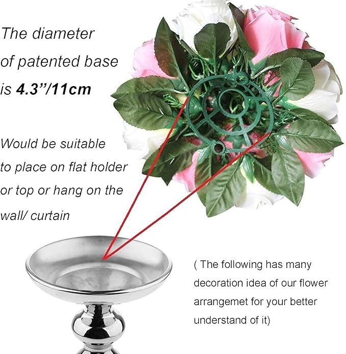 Flower Balls Wedding Rose Centerpieces: 6 Pcs Fake Flowers with Base Kissing Balls Decor Champagne &White Artificial Floral Arrangements Flower Bouquet of Roses Home Party Table DIY Decorations