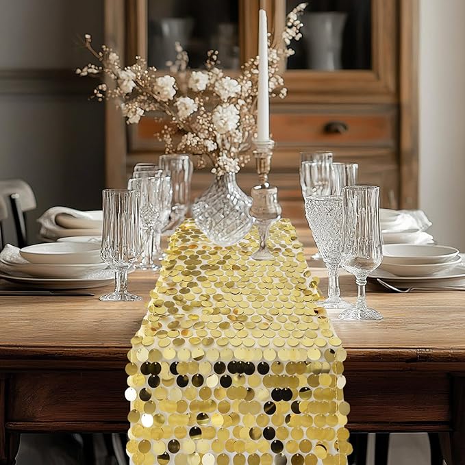 VHH Sequin Table Runner 12 x 108 inches Gold Table Runner, Glitter Runner for Party Wedding Birthday, Party Spring Easter Rustic, Birthday Supplies Decorations (1 Pack).