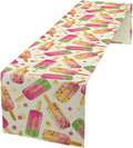 Ice Cream Popsicles Table Runner, Watercolor Summer Seasonal Fruit Peach Kiwi Berry Popsicles Orange Pink Sweet Dessert Dinner Runner for Party Holiday Home Kitchen Dining Table Decor 13"x108"