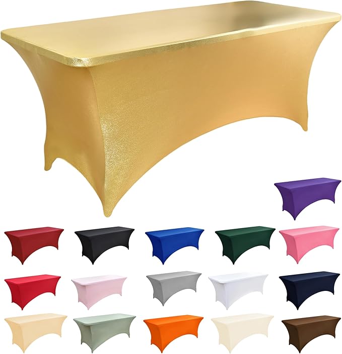 2-Pack 8ft Spandex Table Covers for Rectangle Folding Tables - Washable Elastic Tablecloth - Ultimate Fitted Table Protector for Birthday Parties, Trade Shows, Banquet