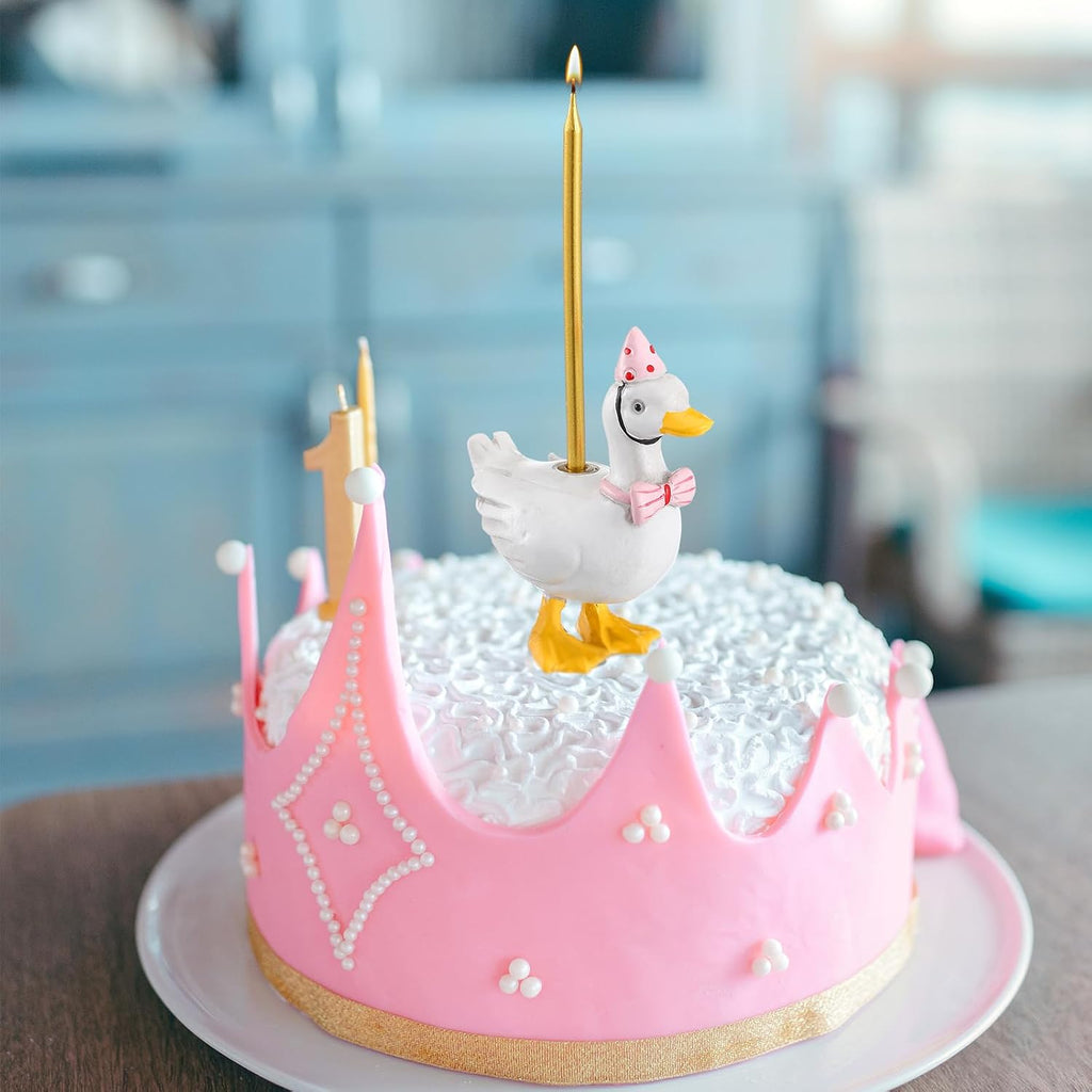 Mumufy Silly Goose Cake Candle Holders with Birthday Candle One Birthday Party Supplies Mini Cute Cake Topper Stand Candlestick for Kids Baby Shower Party Celebration, 3.15 Inch(Goose,Pink)