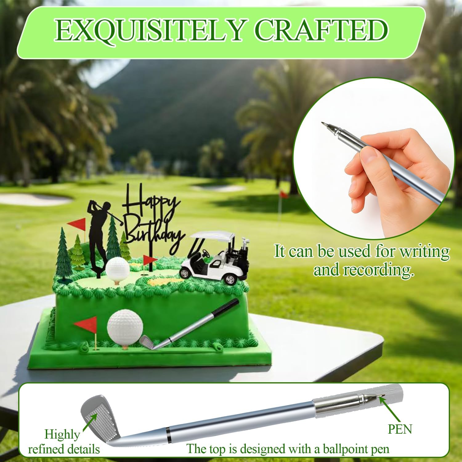 15Pcs Golf Theme Cake Topper Decorations Happy Birthday Cake Decorations with Golf clubs, Mini Cart, Ball, Green Tree, Red Flag Cupcake Topper for Birthday, Father's Day Party Decor Supplies