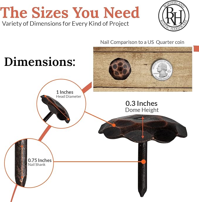 10 Pack 1" Small Round Head Iron Clavos Decorative Nails – Oil Rubbed Bronze – Handmade Rustic Round Fasteners for Farmhouse Shutter, Faux Wood, Barn Door, Shutters, and Gates – Ornamental Wood Accent