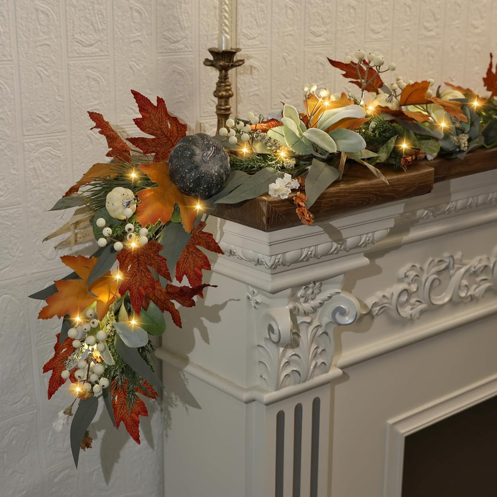 realistic fall garland for mantle 6 ft fall showing dimensions