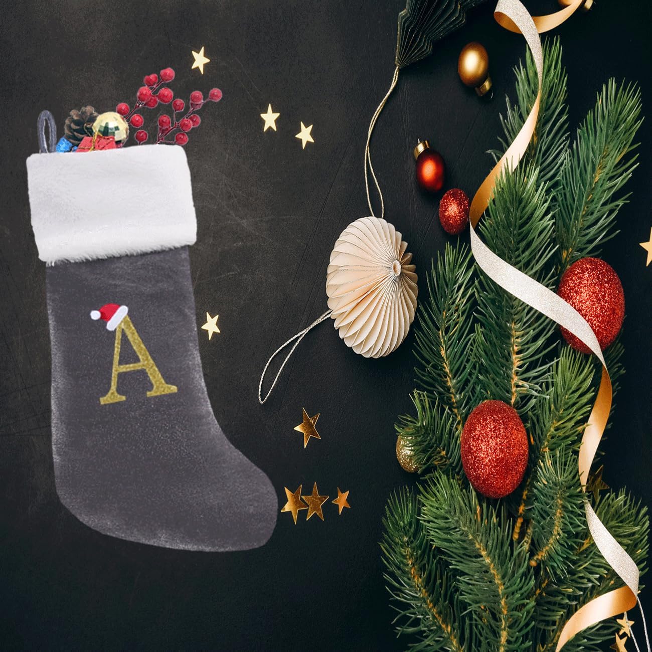 20 Inches Monogram Christmas Stockings with Letters Large Super Soft Christmas Stockings, Grey Velvet with White Plush Cuff Embroidered Xmas Stocking for Christmas Family Decor Letter P