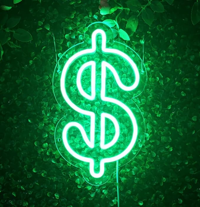 Dollar Neon Sign Money Neon Signs for Wall Decor Dollar Sign Decorations Dollars Money Obsessed Decorations LED Green Light for Bar Bedroom Party Love Money Wall Decoration, 11.9" x 7"