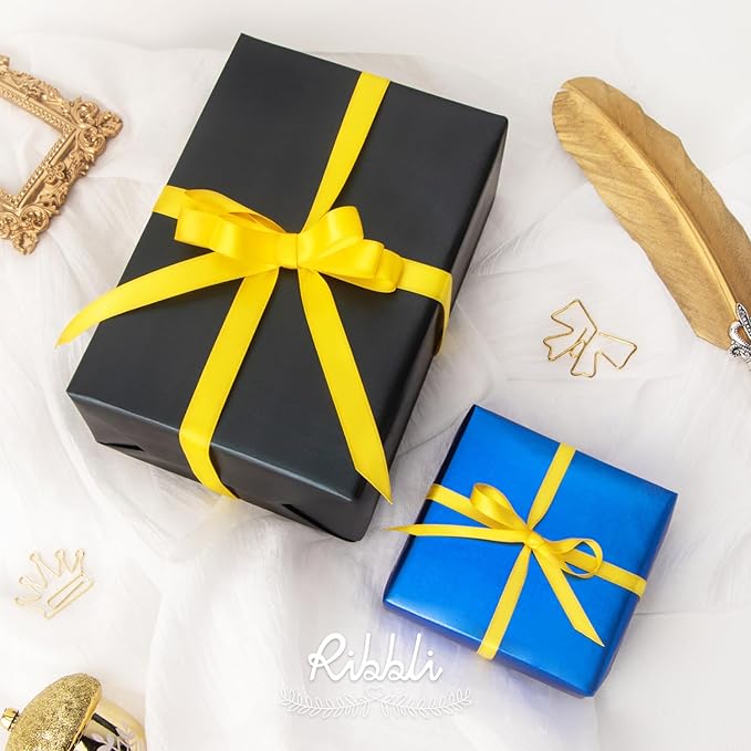 Ribbli Maize Yellow Satin Ribbon Double Faced Satin 1/2 Inch x Continuous 100 Yards-Yellow Ribbon for Gift Wrapping Crafts Wedding Decoration Bows Bouquet Floral Arrangement