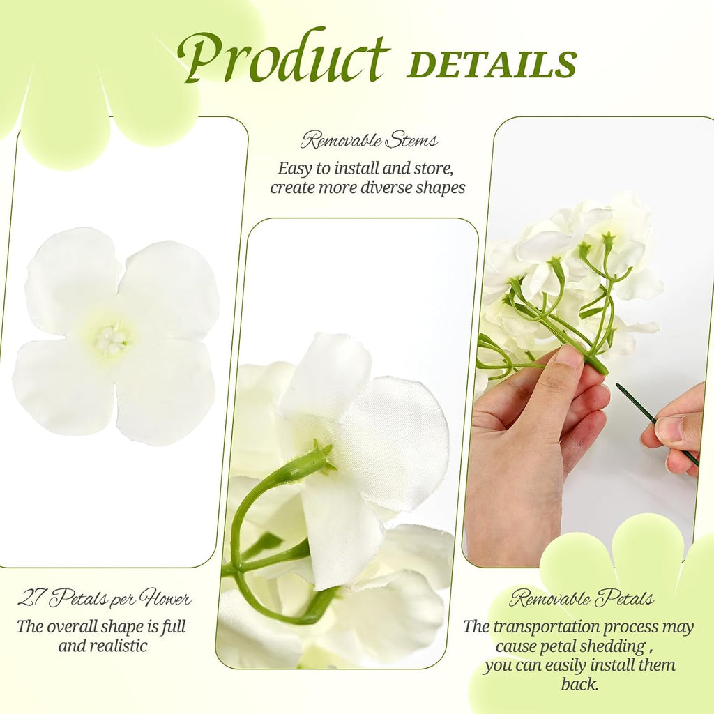 pesonlook 100pcs ivory hydrangeas artificial flowers,wedding centerpieces showing dimensions