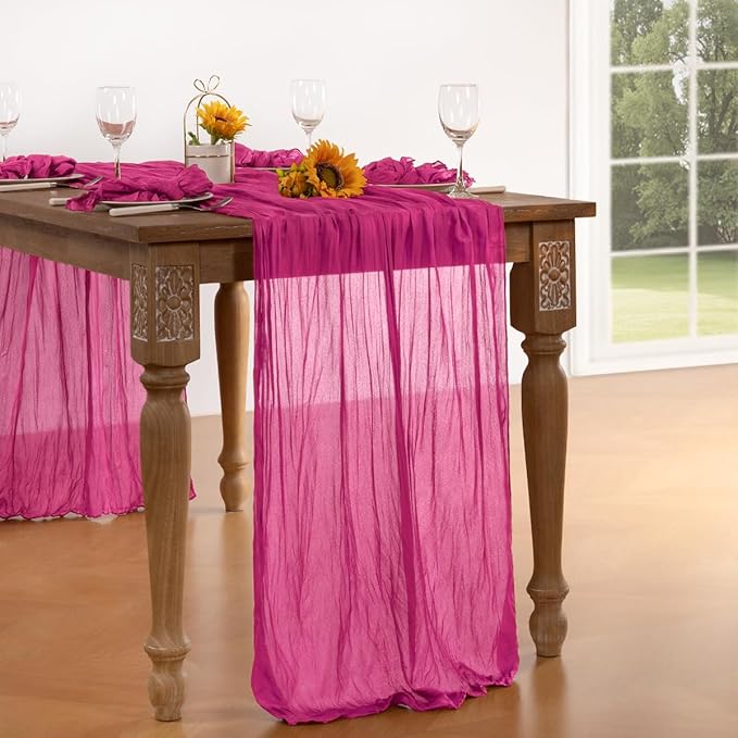 Hot Pink Cheesecloth Table Runner Fall Table Runner Boho Gauze 120 Inches Fuschia Cheese Cloth Fall Table Decorations for Thanksgiving Weddings Bridal Baby Shower Birthday Parties