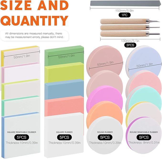 Rustark 22 Pcs Mixed Rubber Stamp Carving Blocks Set with Carving Knives and Whetstone, Carve Block Printing Carving Block Kit for Printmaking, Scrapbooking, Sculpting, Stamping