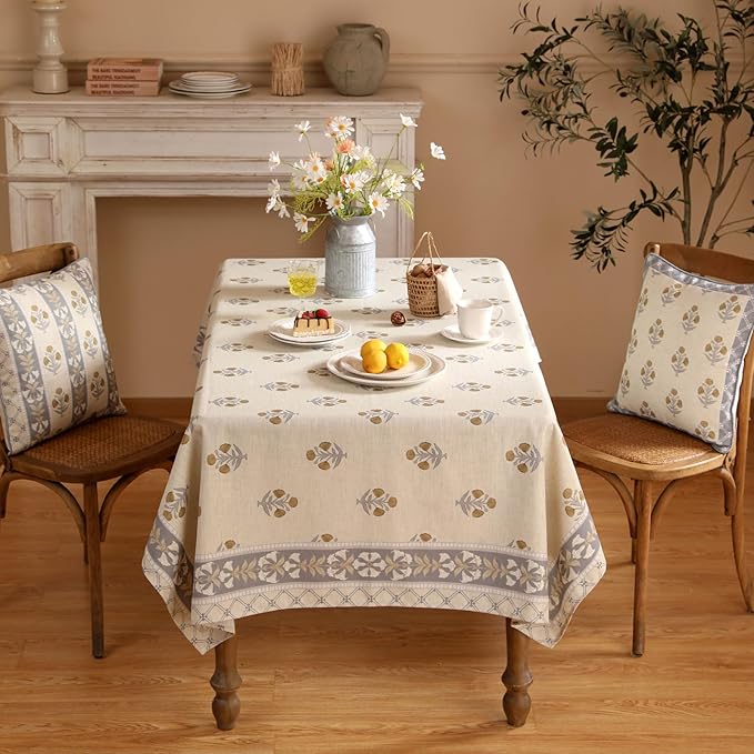 patdrea Designer Small Beige Square Tablecloth,Vintage Linen with Yellow Floral Elegant Tablecloths,Decor Table Cover Cloth for Kitchen Dining Christmas,Party,Thanksgiving,55"x55"-Istana a