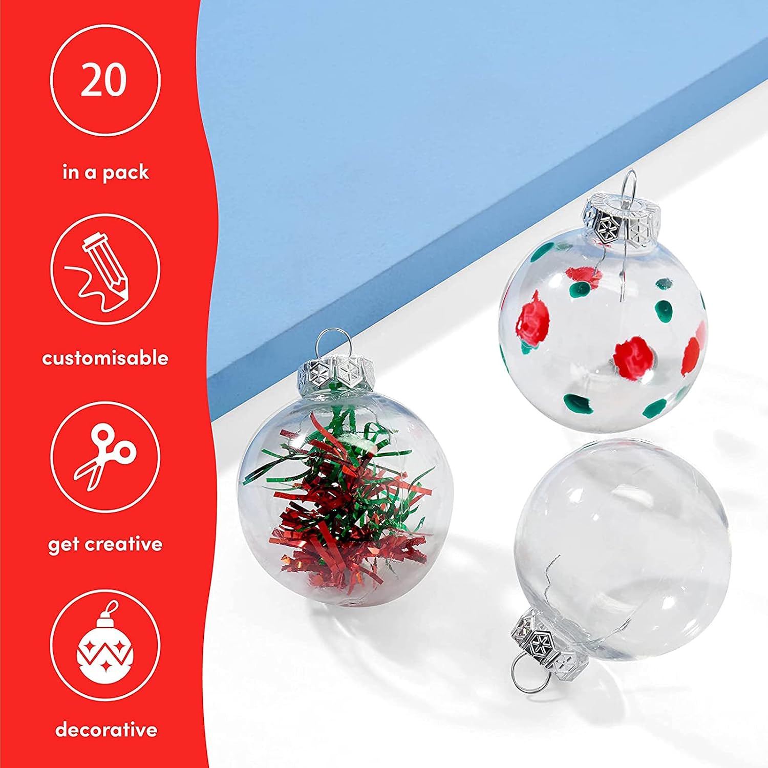 20 Pcs Clear Plastic Fillable Ornament Balls, Removable Top Clear Hanging Ornaments Ball, DIY Plastic Ornaments Round Balls, Perfect for Decoration On Christmas Trees, Wedding, Party (60 mm)