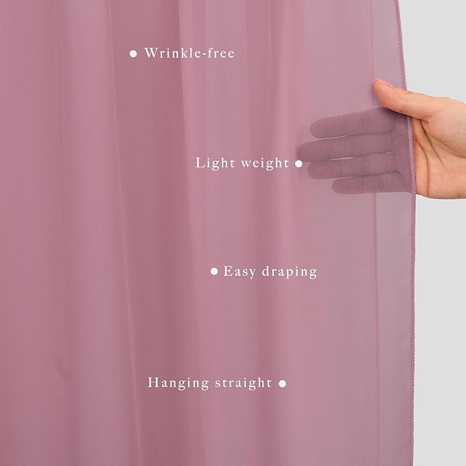 Dusty Rose Wedding Arch Draping Fabric 2 Panels 20Ft Length x 28" Width Arch Drapes Chiffon Fabric Sheer Curtains Backdrop for Party Bridal Decorations Wedding Ceremony Ceiling Stage Reception Decor