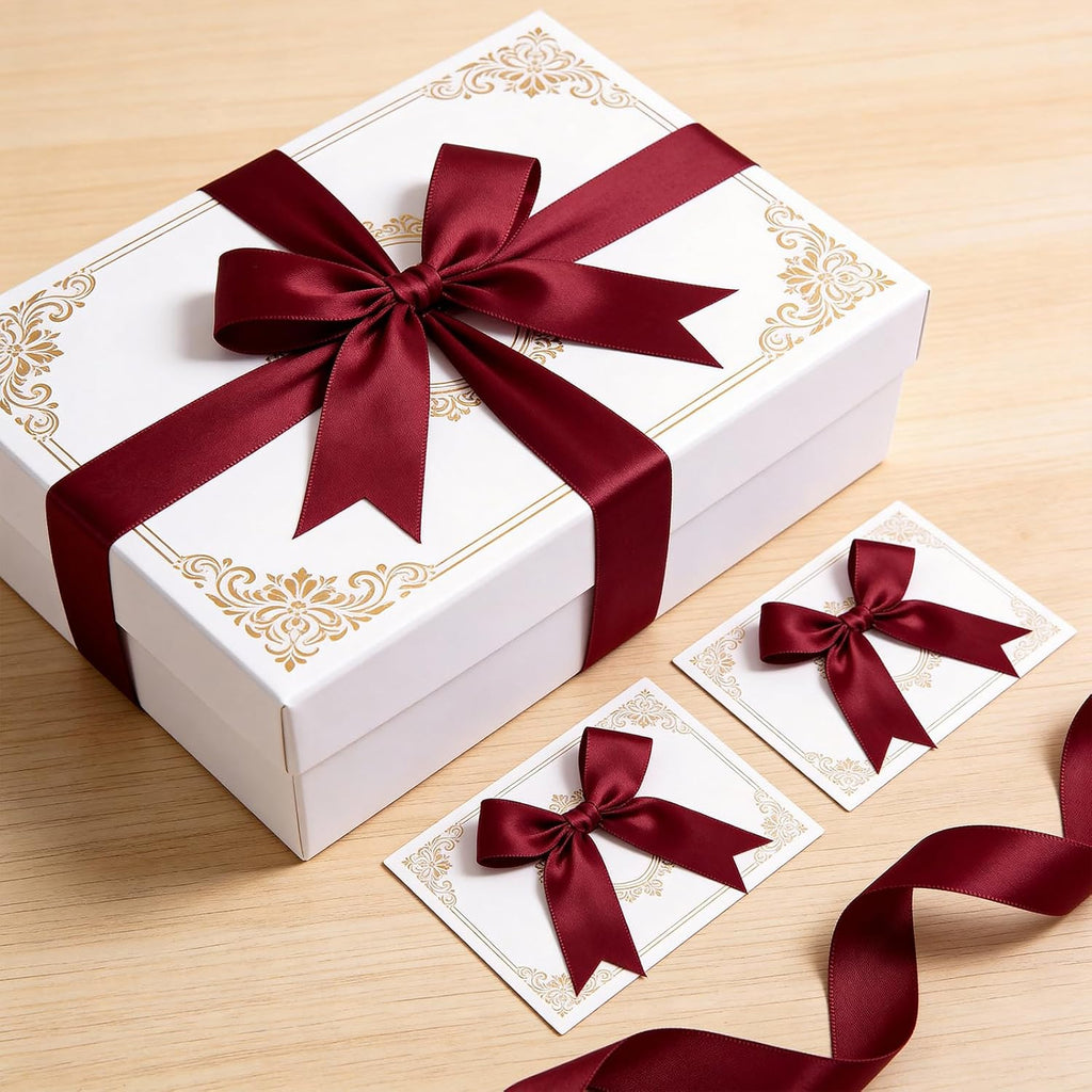 Feluwi 50Pcs Red Gift Wrap Bows - Premium Satin Ribbon Bows - 3.3 Inch Elegant Bows for Gift Wrapping -Party Decorations, Wedding Decor Christmas Birthday Presents, Baby Shower, DIY Crafts Gift Bags