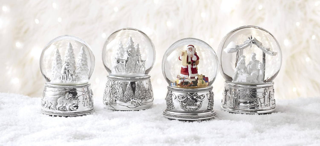 Reed And Barton Snow Globe, North Pole Bound Polar Bears Musical Snow Globe, Made From Resin & Glass, Silver-Plated Polar Bear, Plays Jingle Bell, Winter Decor, Christmas Decorations (Silver, 1 Piece)