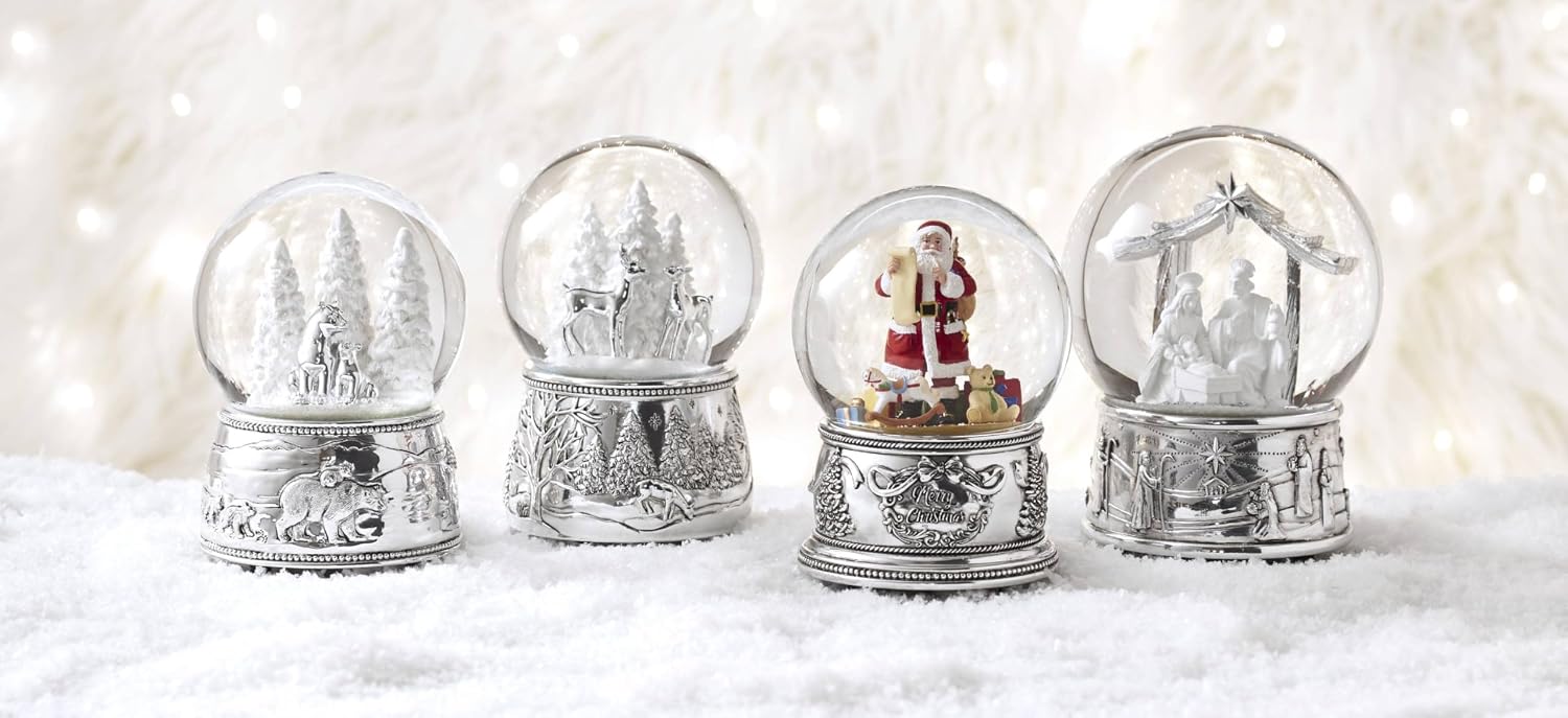 Reed And Barton Snow Globe, North Pole Bound Polar Bears Musical Snow Globe, Made From Resin & Glass, Silver-Plated Polar Bear, Plays Jingle Bell, Winter Decor, Christmas Decorations (Silver, 1 Piece)