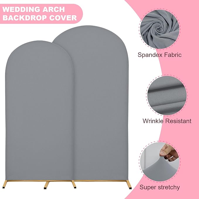 7.2FT Wedding Arch Covers Arch Backdrop Cover Arch Stand Covers Set Arch Cover Spandex Fabric Stretchy Backdrop for Wedding Birthday Party Decoration Baby Shower (Smoky Grey)