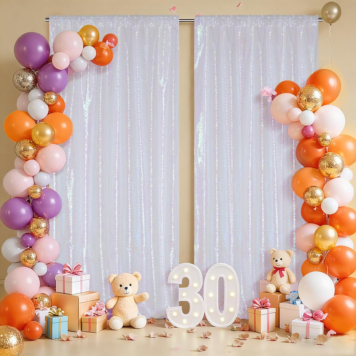 squarepie 2 pcs 4x10ft iridescent sequin backdrop for, side view