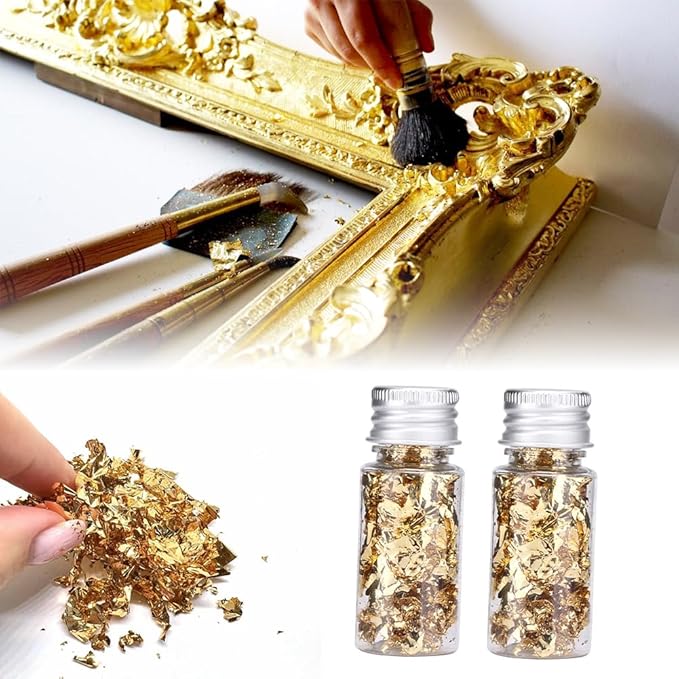 Lwuey Decorating Flakes, Gold Leaf Cake Decoration Flake Goldlen Toppers Gilding Foil Decor Imitation Metallic Decorative Drink Cooking Chocolates Cakes Drinks Dessert Cupcake Makeup 2PCS