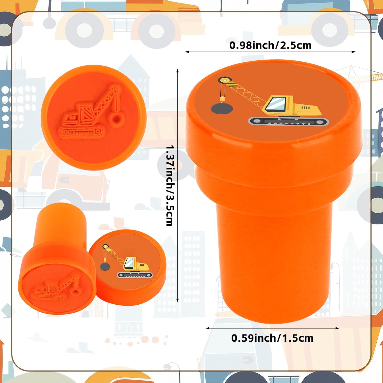 Hxezoc 24 Pieces Construction Truck Print Stamp, Mini Colorful Self Inking Stamps Party Favors Assorted Stamp Set for Classroom Party Educational Learning Activities Supplies