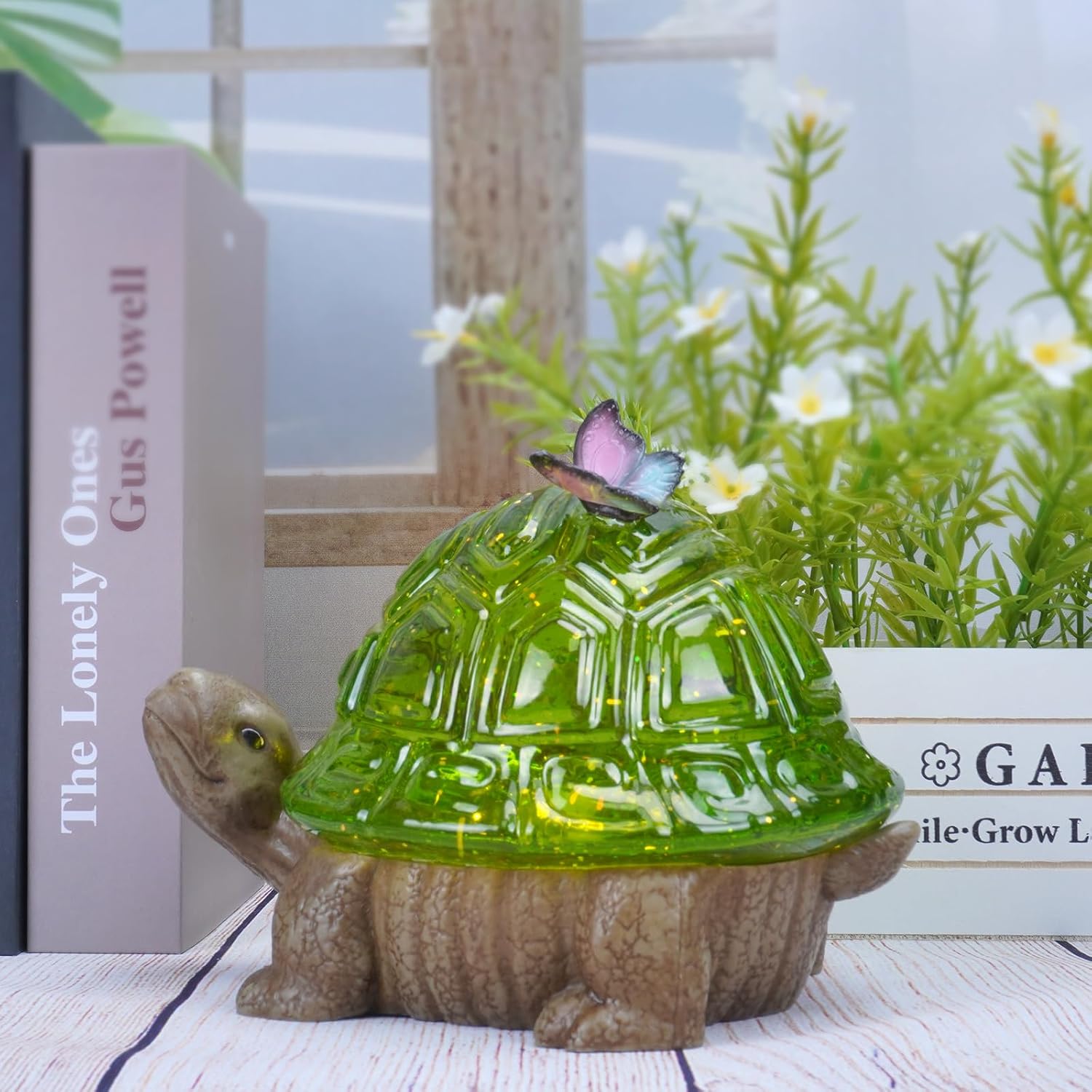 Spring Turtle Snow Globe Decor with 6H Timer, Swirling Glitter Water Globe Tortoise Spring Decoration, USB/Battery Operated, Turtle Glowglobe for Spring Holiday Home Decor and Gift
