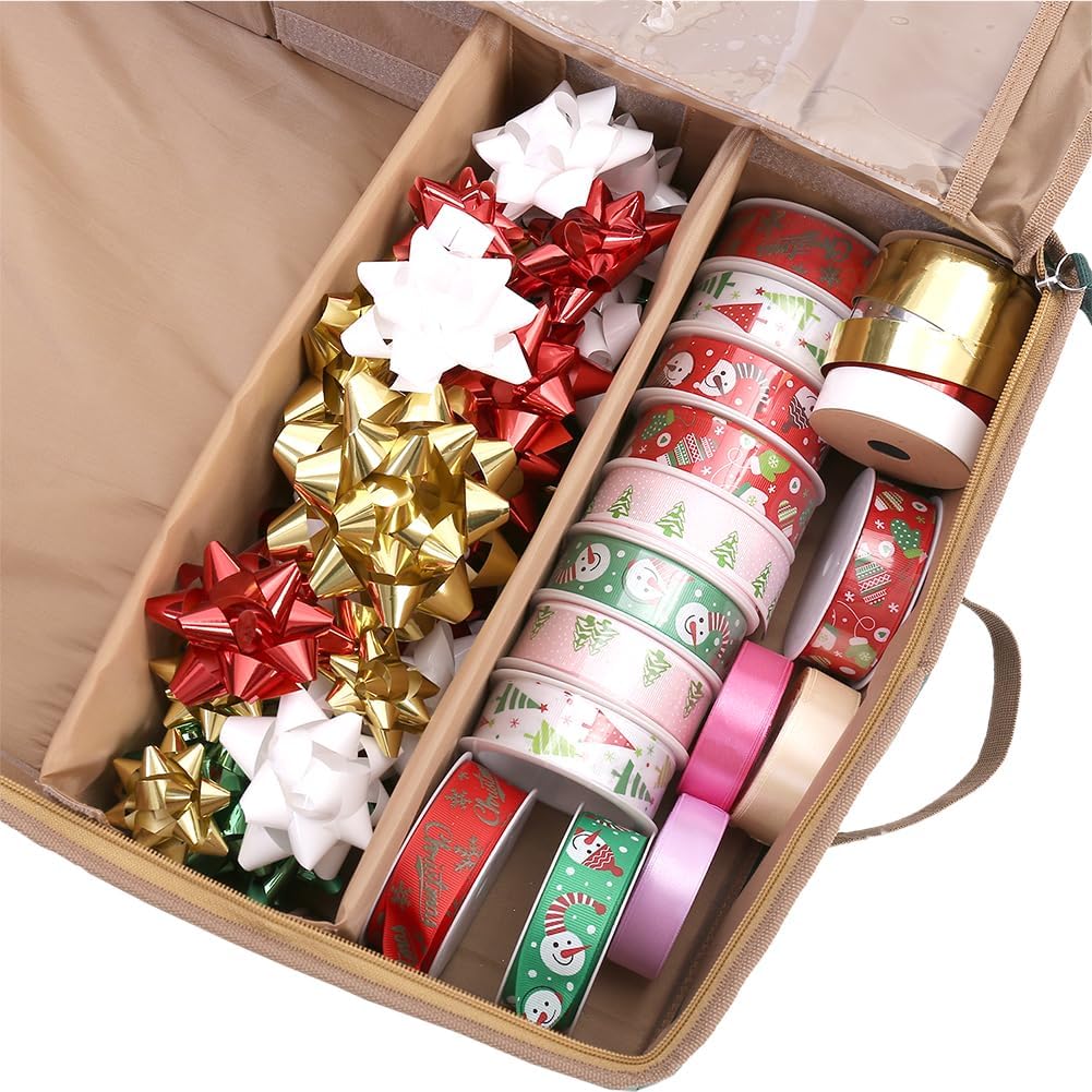 Sattiyrch Gift Wrapping Paper Storage containers,600D Oxford Fabric Christmas Ribbon Gift Bag Bows Storage Box,Holds up to 20 Rolls,42"W x 14"D x 5.5"H (Red)