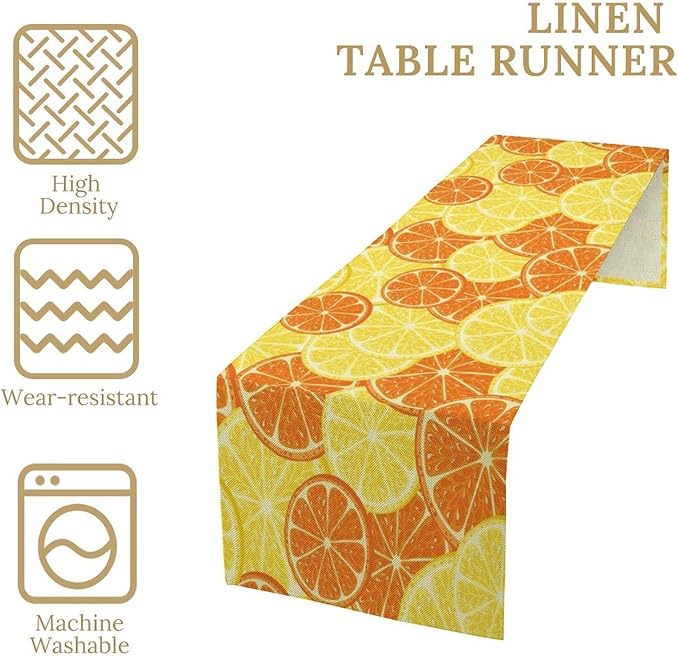 Orange Lemon Table Runner Spring Summer Orange Lemon Slices Botanical Fruit Dinner Runner for Farmhouse Baby Shower Party Holiday Home Kitchen Dining Table Decor 13x60