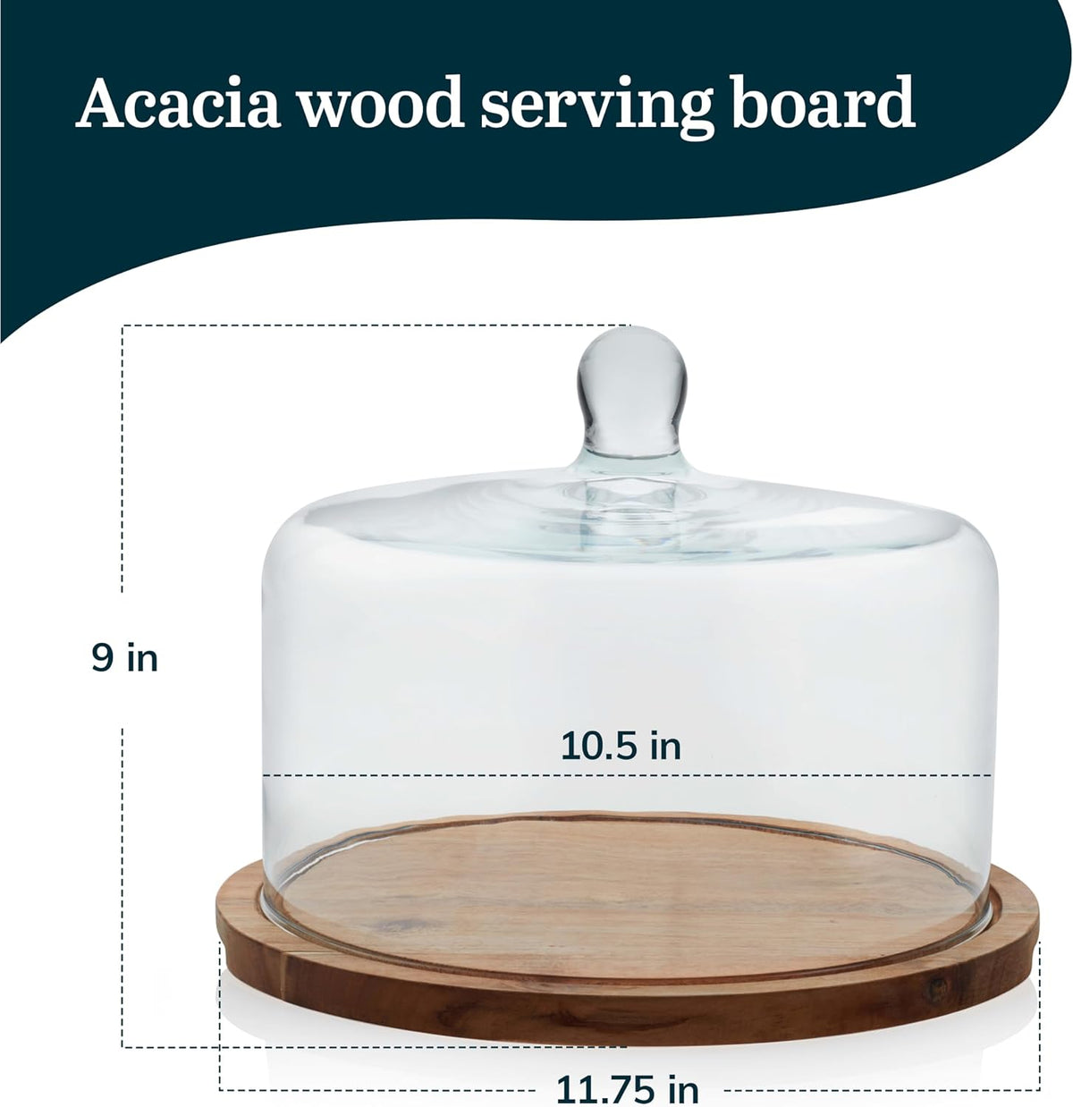 Libbey Acacia Wood Cake Stand with Lid, Ball Top Handle Cake Holder with Lid,...