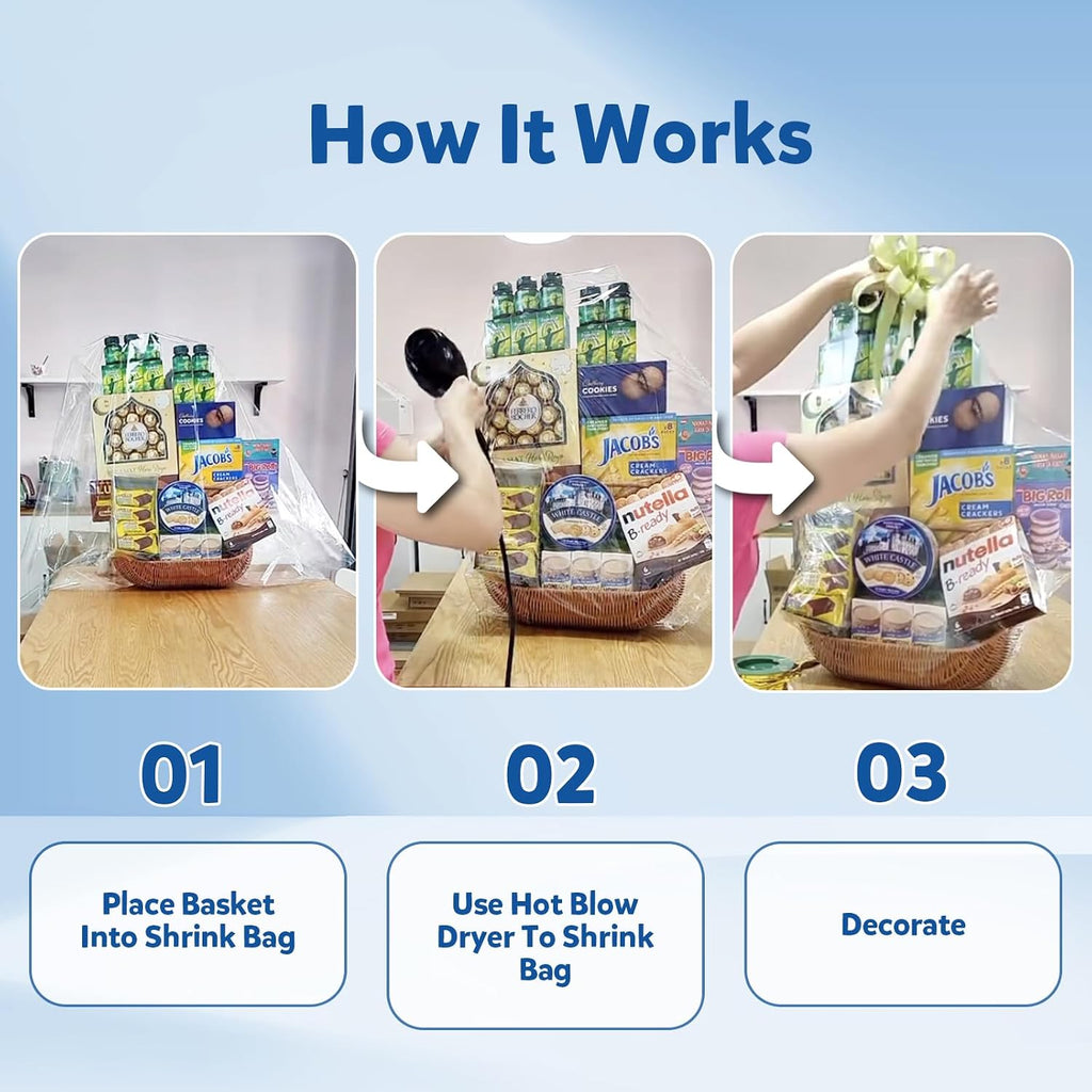 WIKDAY Shrink Wrap Bags for Gift Baskets 10 PCS 24x30 Inches Large Cellophane Bags Wrapping Plastic Clear Jumbo Basket Wrap Bags
