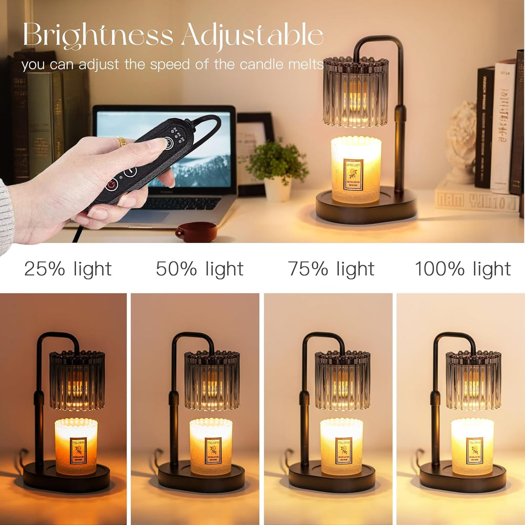 Candeldo Candle Warmer Lamp with Timer: Black Wax Melt Warmer | Height Adjustable, Dimmable, with 2 Bulbs, Modern Farmhouse Decor for Home, Bedroom, Gifts for Women, Birthday, Housewarming