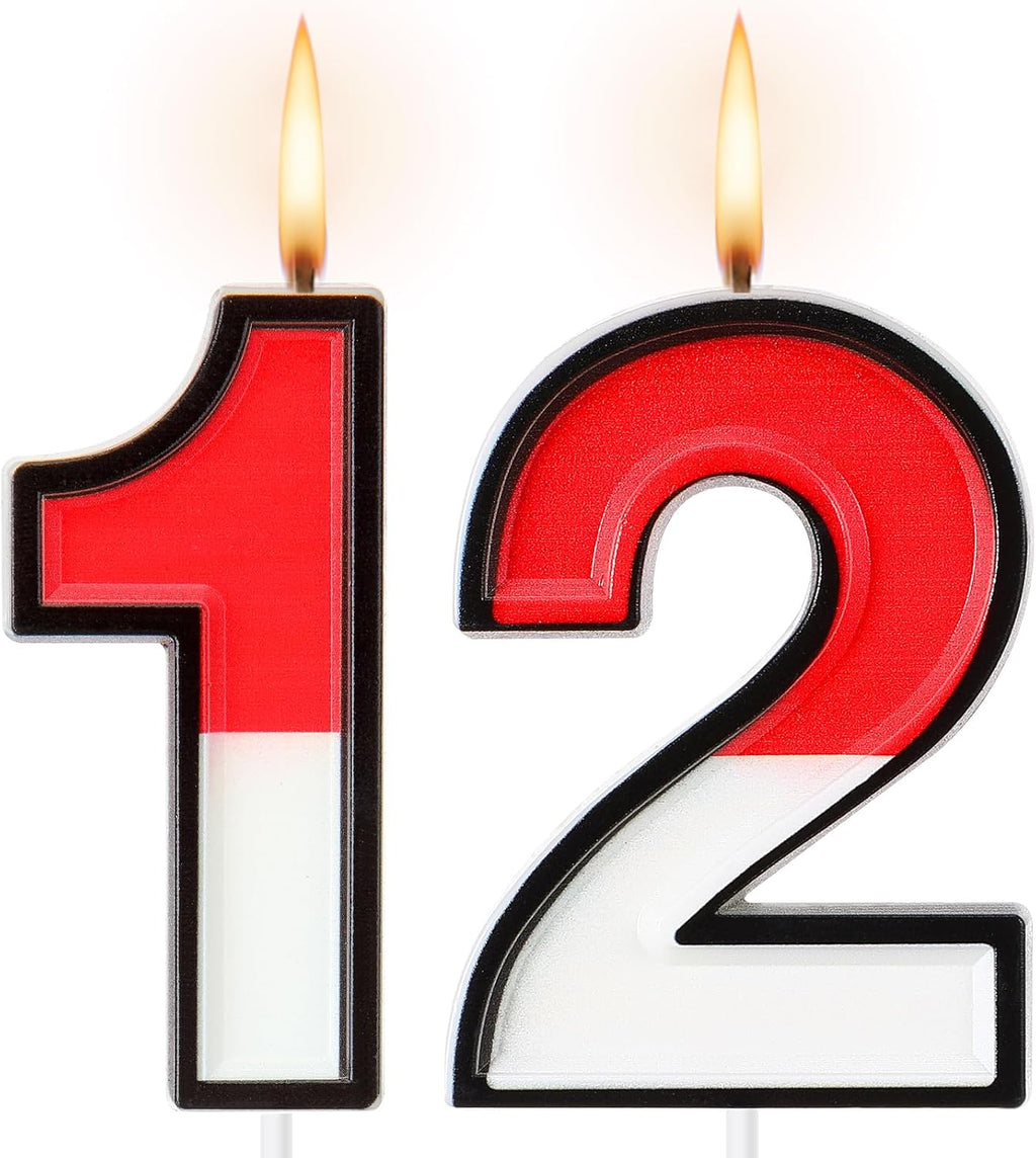 Conelist Cartoon Red and White Birthday Cake Candle Numeral Birthday Cake Topper for Animated Decoration Cartoon Party Supplies(Number 12)