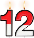 Conelist Cartoon Red and White Birthday Cake Candle Numeral Birthday Cake Topper for Animated Decoration Cartoon Party Supplies(Number 12)