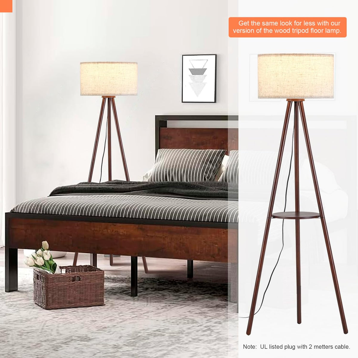 btp wood tripod floor lamp for living room, package contents