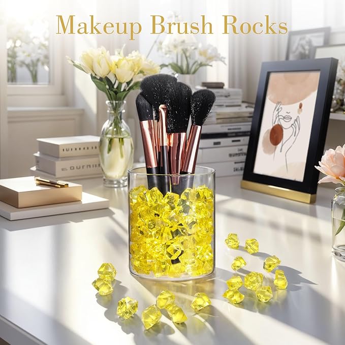 DomeStar Yellow Fake Ice Rocks, 150PCS Acrylic Gems Crystals Plastic Diamonds Fake Ice Cubes for Vase Fillers DIY Craft Wedding Photography Prop Display Table Scatter Home Amalfi Coast Decorations