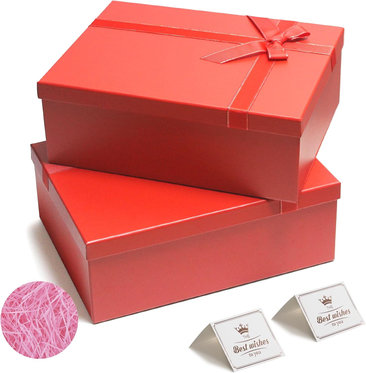 Giftilious Large Gift Boxes for Presents, 2 Pack 13"x10"x5" Red Gift Wrap Boxes, Red Gift Box with Lid, Empty Box for Gift Wrapping