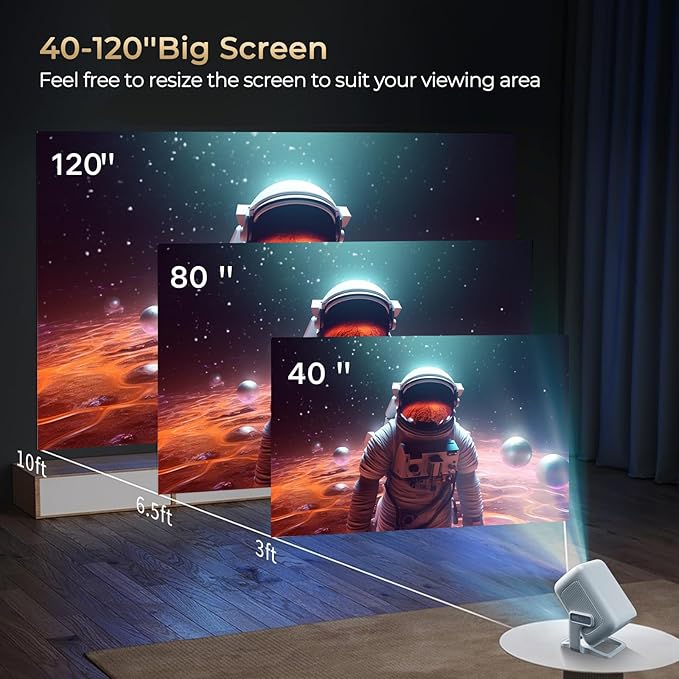 WEMI Native 1080P Smart Mini Projector with WiFi 6 Bluetooth 5.4, Full HD 4K Support Auto Focus&Keystone, Built-in Stereo Speakers Android OS, Portable Movie Projector for iPhone Netflix Home Theater