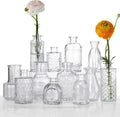 12 Pcs Small Glass Bud Vase Set of，Mini Vintage Vases in Bulk, Clear Bud Vases for Centerpieces， Rustic Wedding Decorations，Home Table Flower Décor.